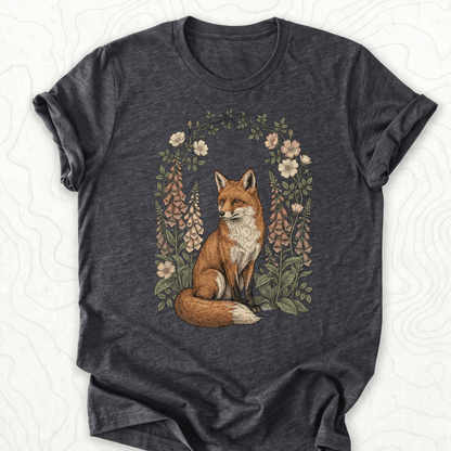 Floral Fox Tee - Dark Grey Heather