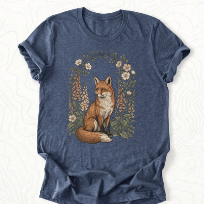 Floral Fox Tee - Heather Navy