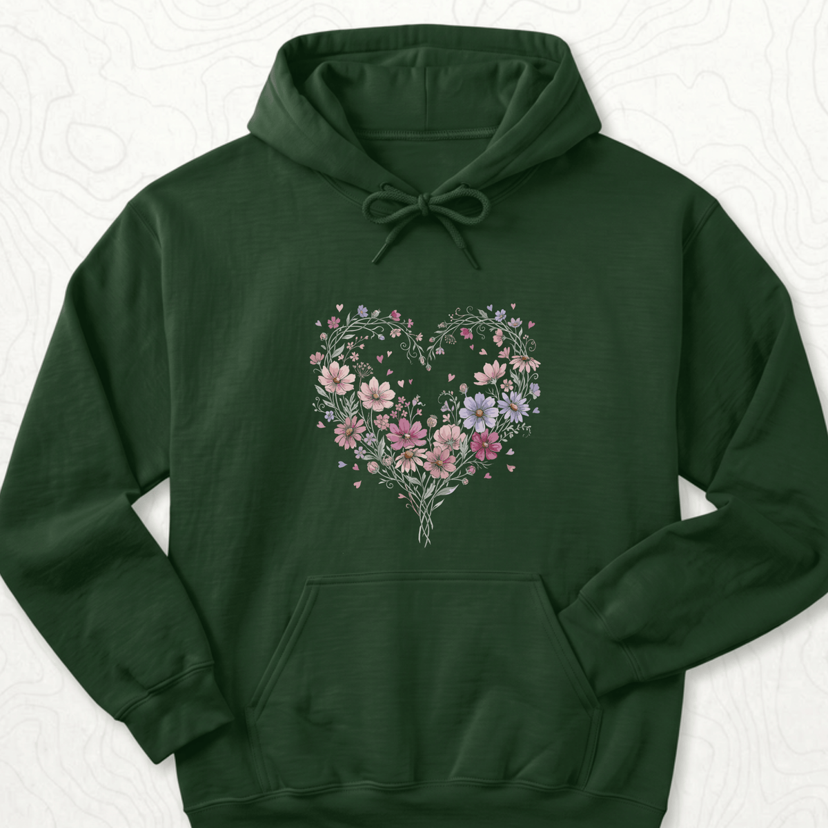Floral Heart Hoodie - Forest Green