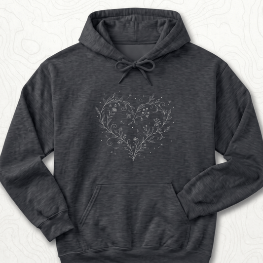 Floral Heart Hoodie - Dark Heather