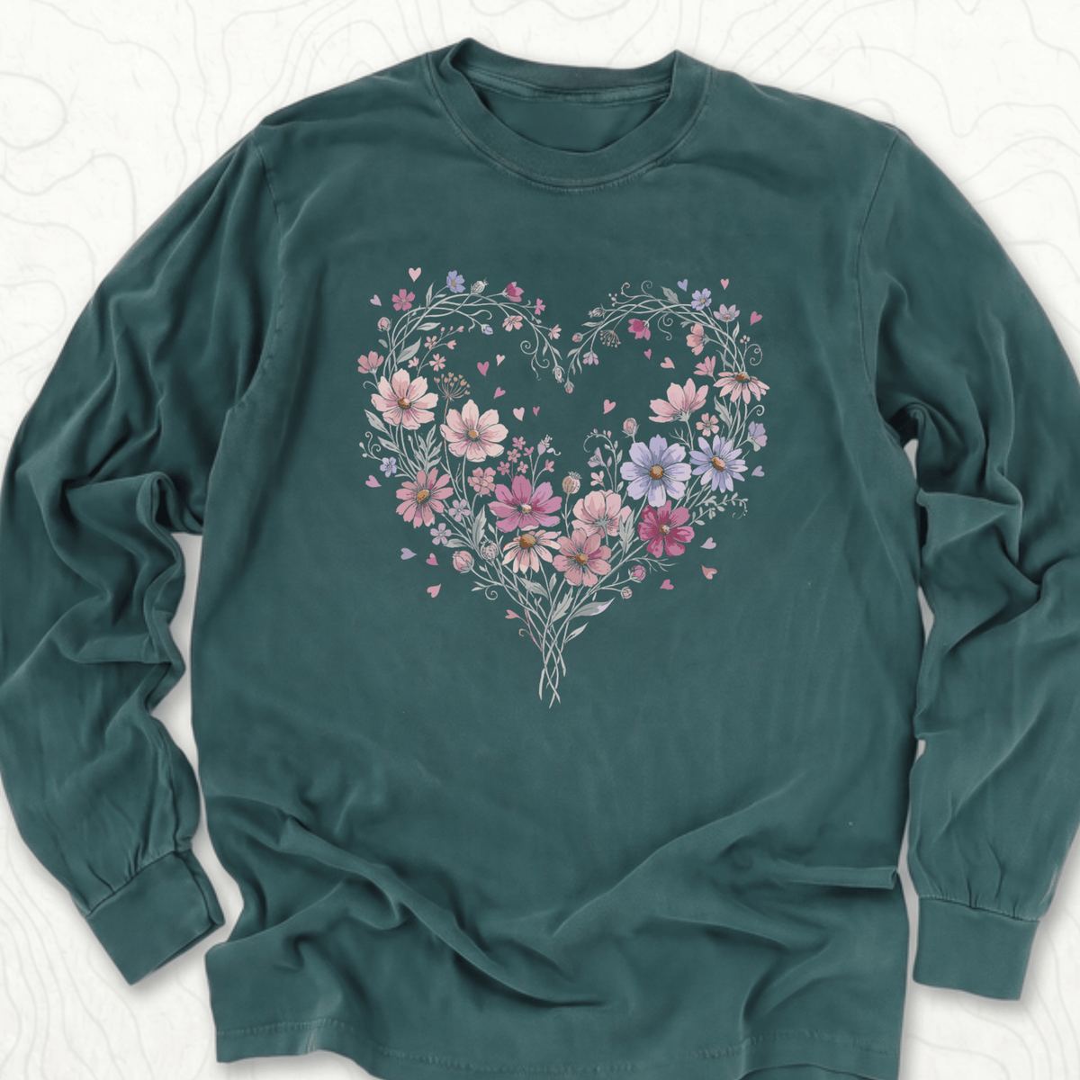 Floral Heart LS T-shirt - Blue Spruce