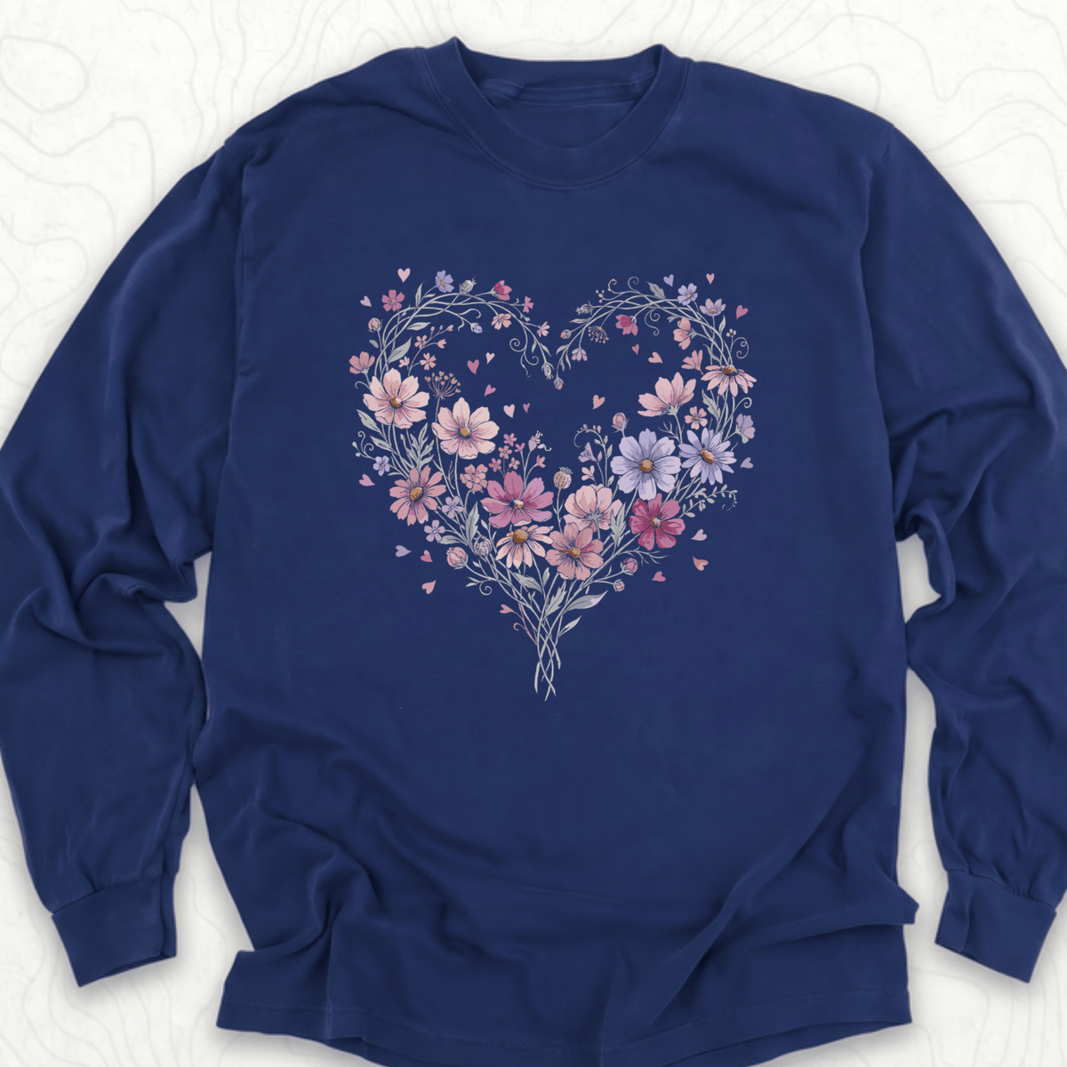 Floral Heart LS T-shirt - True Navy