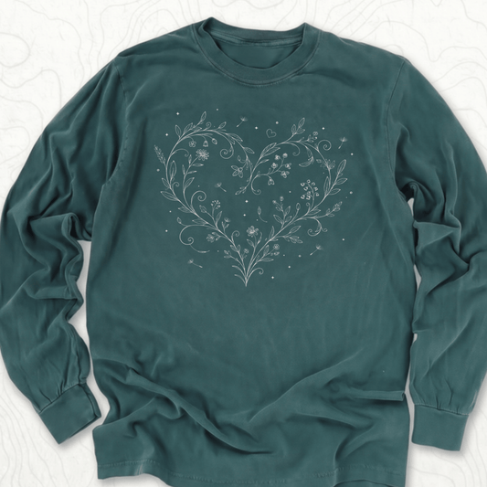 Floral Heart LS T-shirt - Blue Spruce