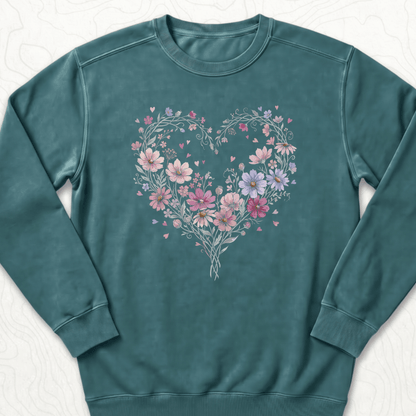 Floral Heart Sweatshirt - Blue Spruce