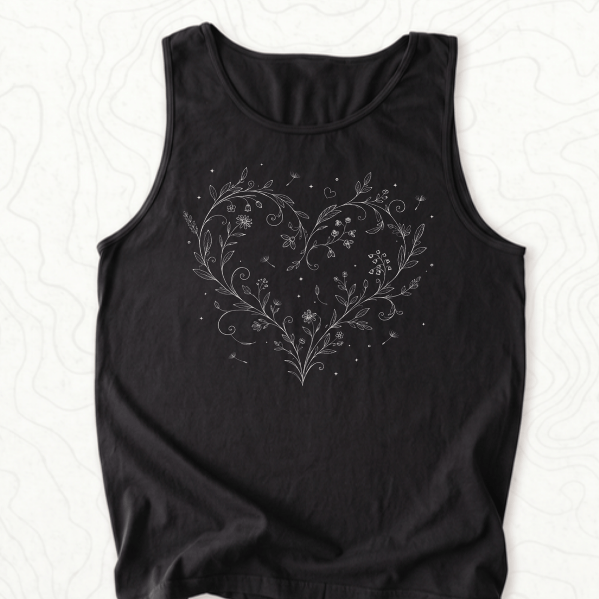 Floral Heart Tank Top - Black