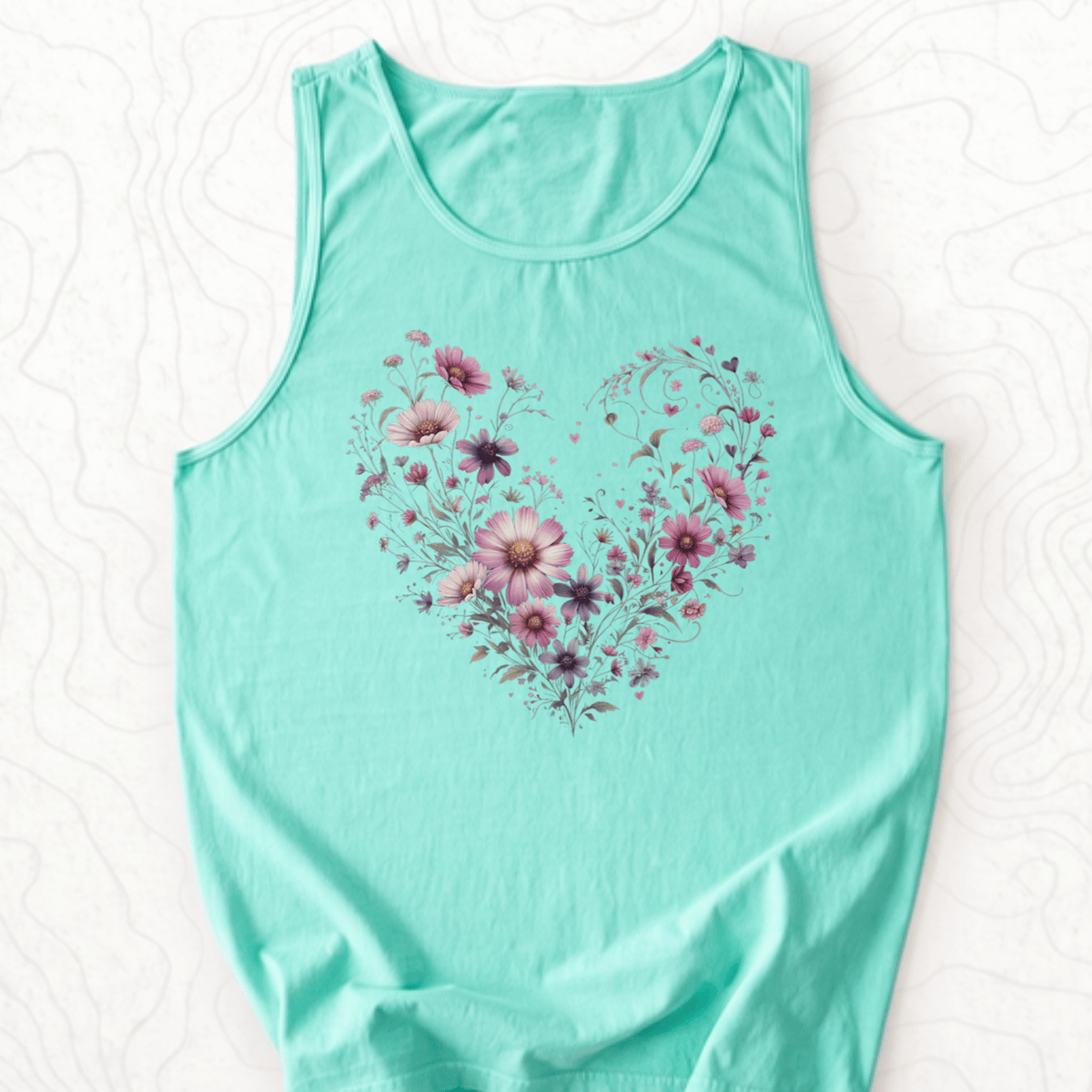 Floral Heart Tank Top - Island Reef