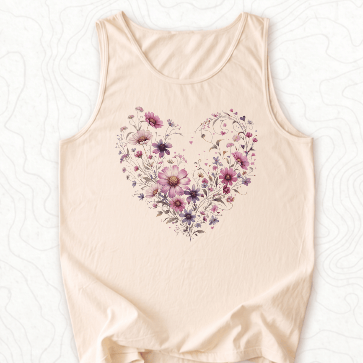 Floral Heart Tank Top - Ivory