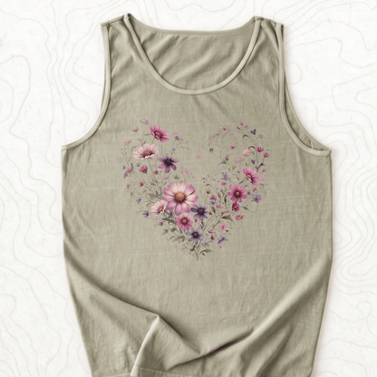 Floral Heart Tank Top - Sandstone