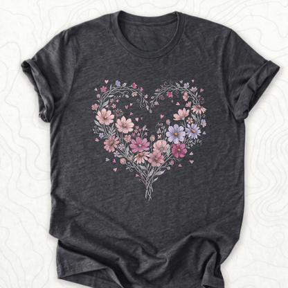 Floral Heart Tee - Dark Grey Heather