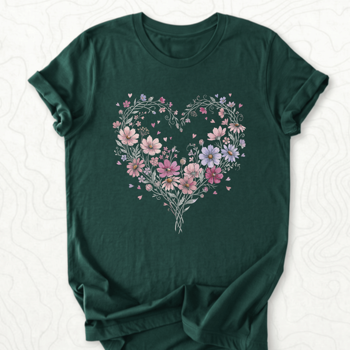 Floral Heart Tee - Forest