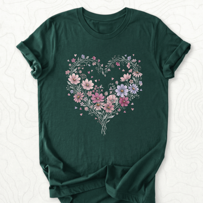 Floral Heart Tee - Forest