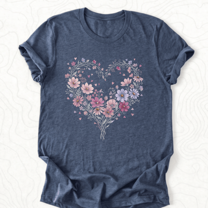 Floral Heart Tee - Heather Navy