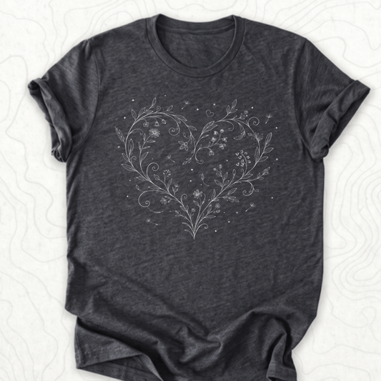 Floral Heart Tee - Dark Grey Heather