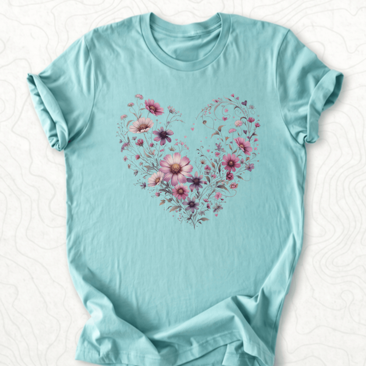 Floral Heart Tee - Dusty Blue