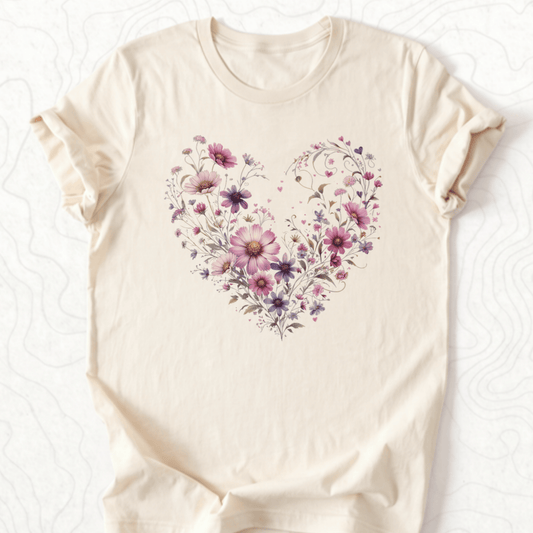 Floral Heart Tee - Natural
