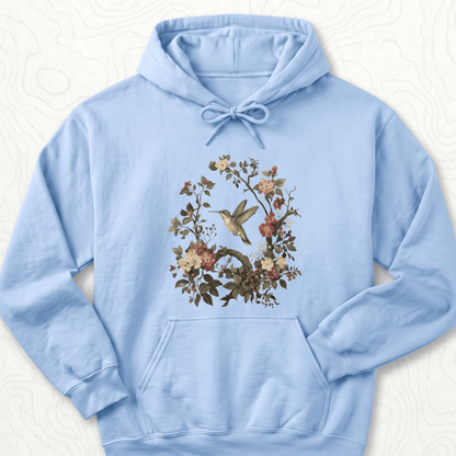 Floral Hummingbird Hoodie - Light Blue