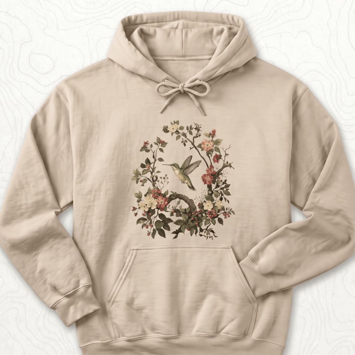 Floral Hummingbird Hoodie - Sand