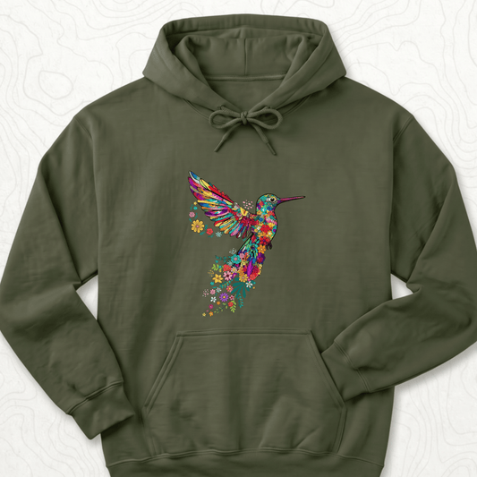 Floral Hummingbird Hoodie - Military Green