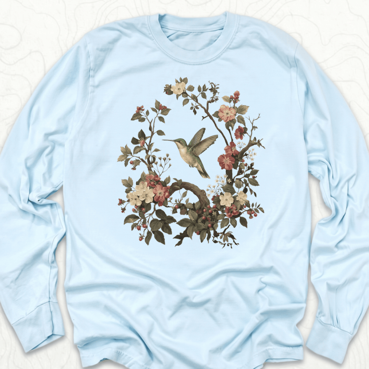 Floral Hummingbird LS T-shirt - Chambray