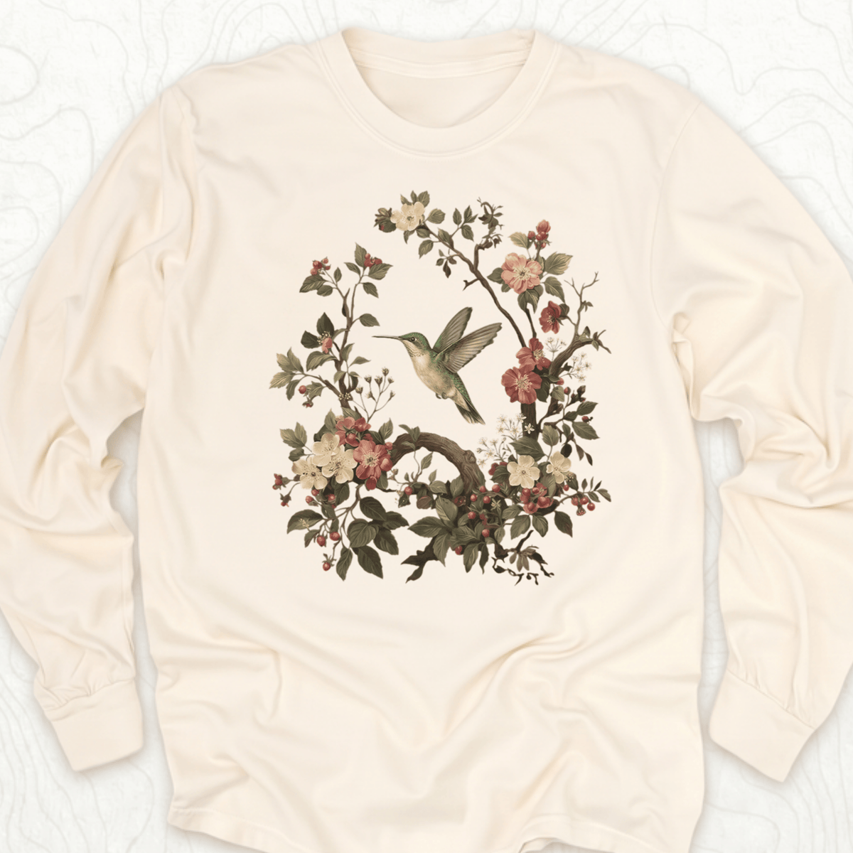 Floral Hummingbird LS T-shirt - Ivory