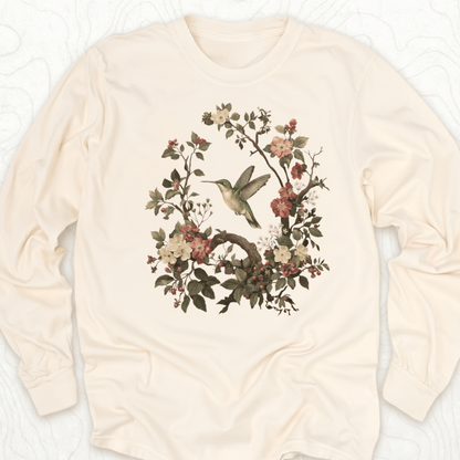Floral Hummingbird LS T-shirt - Ivory