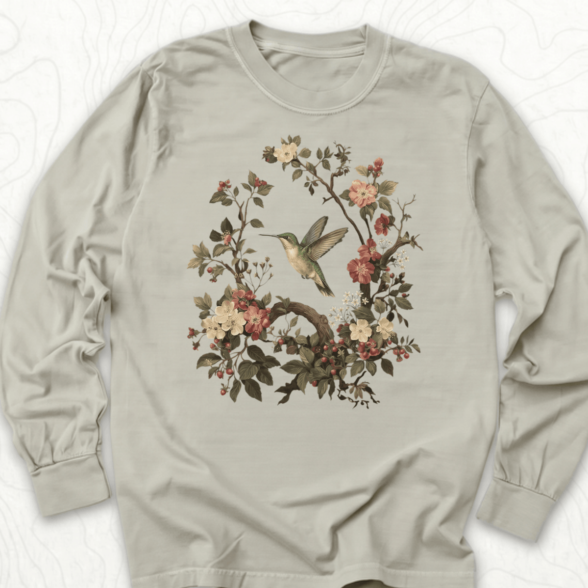 Floral Hummingbird LS T-shirt - Sandstone