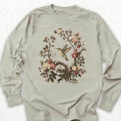 Floral Hummingbird LS T-shirt - Sandstone