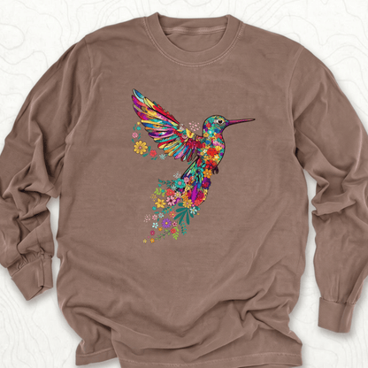 Floral Hummingbird LS T-shirt - Espresso