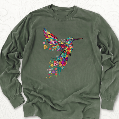 Floral Hummingbird LS T-shirt - Hemp