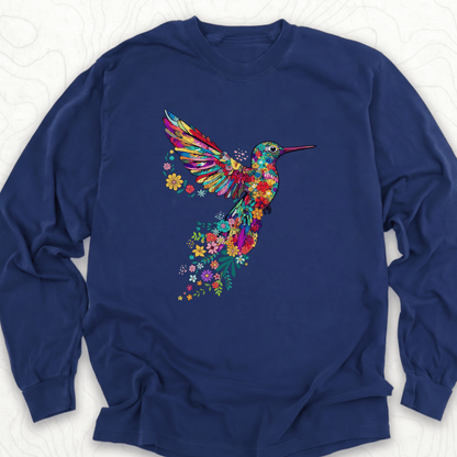 Floral Hummingbird LS T-shirt - True Navy