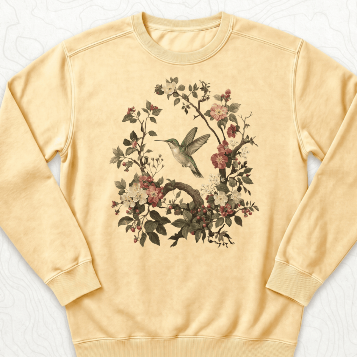 Floral Hummingbird Sweatshirt - Butter