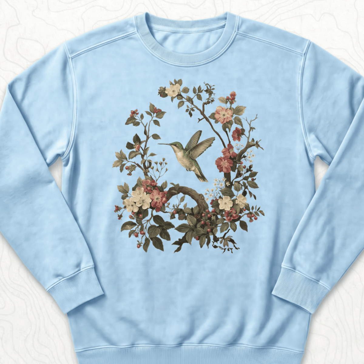 Floral Hummingbird Sweatshirt - Chambray