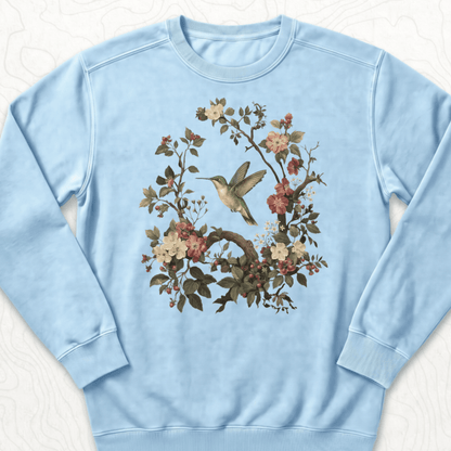 Floral Hummingbird Sweatshirt - Chambray