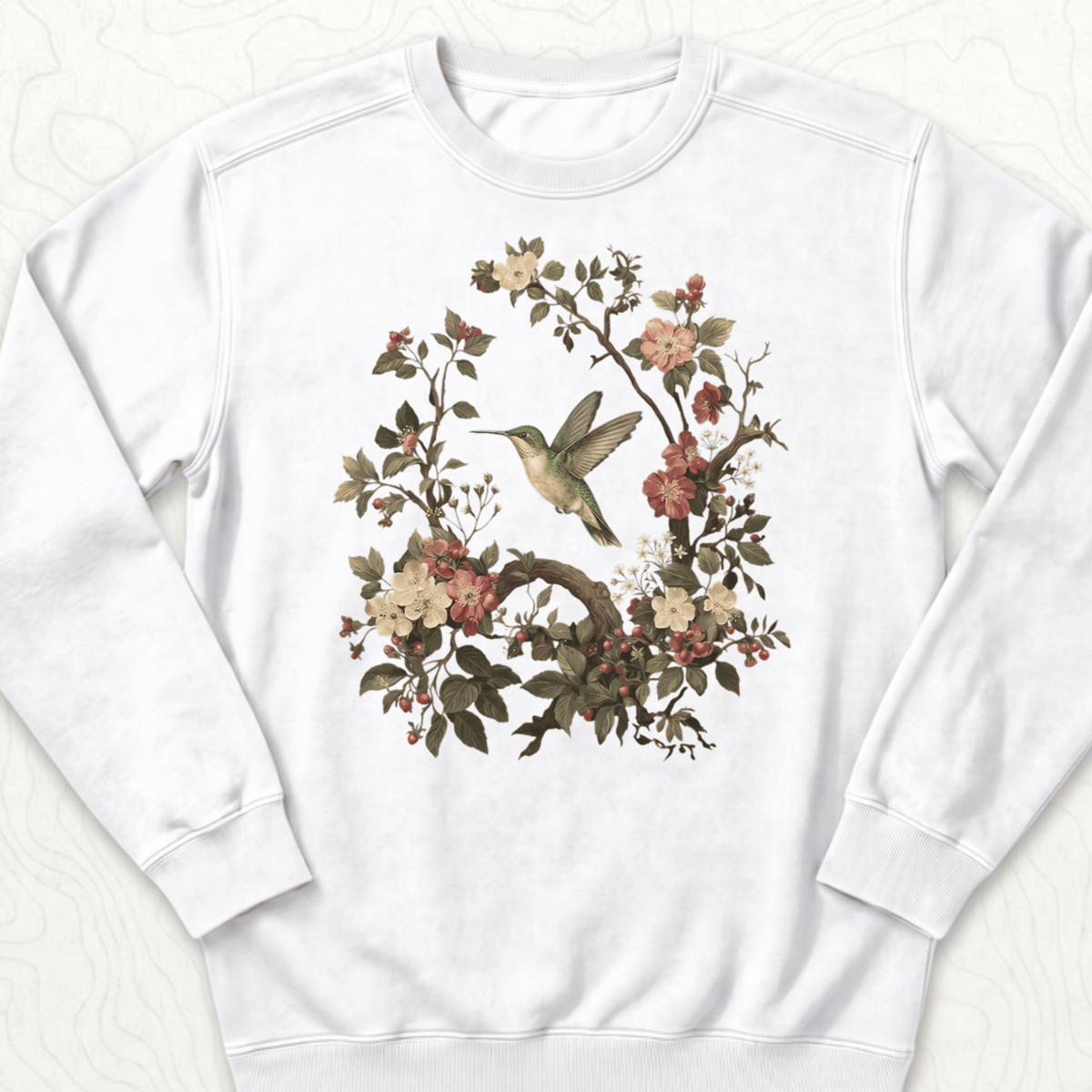 Floral Hummingbird Sweatshirt - White
