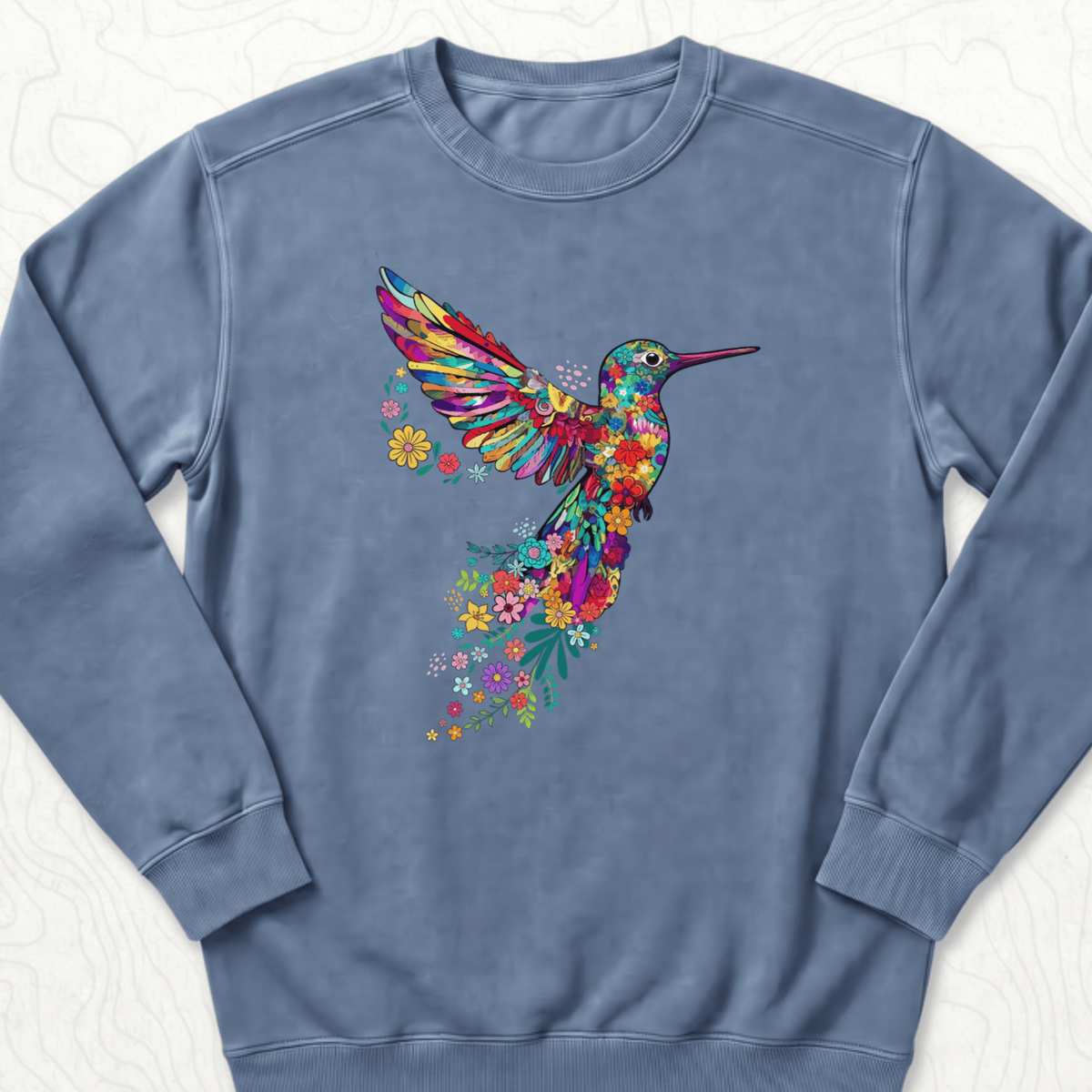 Floral Hummingbird Sweatshirt - Blue Jean