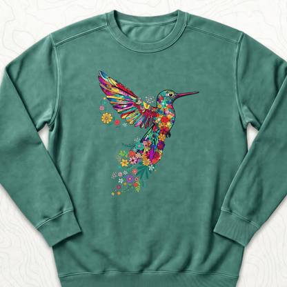 Floral Hummingbird Sweatshirt - Light Green