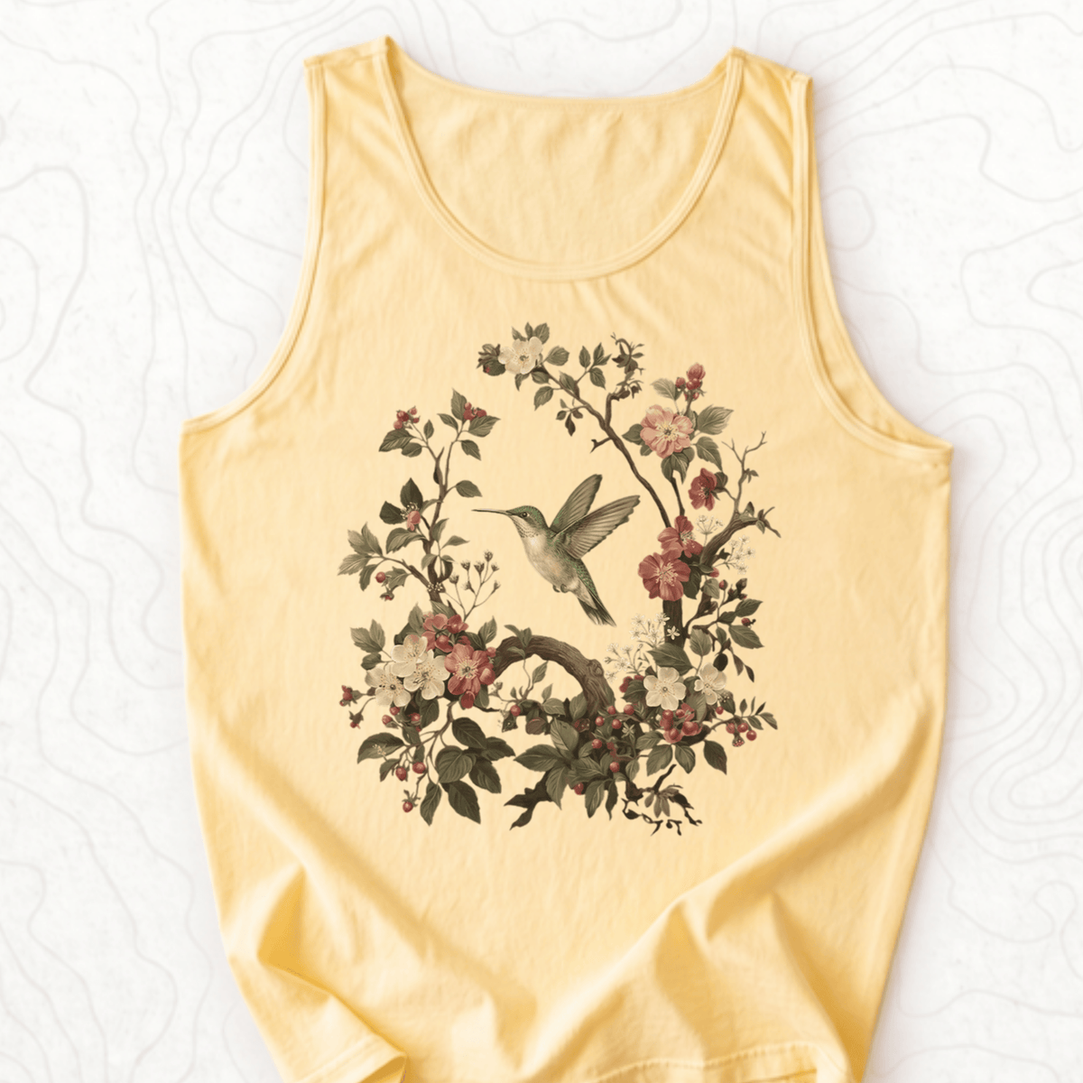 Floral Hummingbird Tank Top - Butter