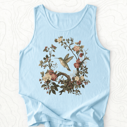 Floral Hummingbird Tank Top - Chambray