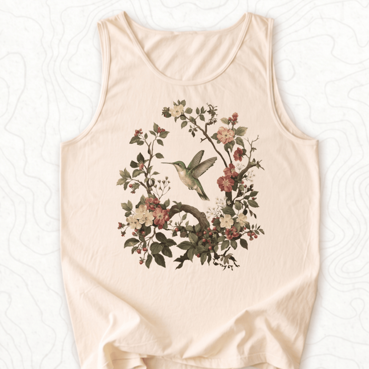 Floral Hummingbird Tank Top - Ivory