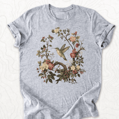 Floral Hummingbird Tee - Athletic Heather