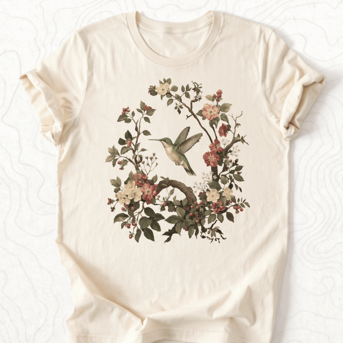 Floral Hummingbird Tee - Natural