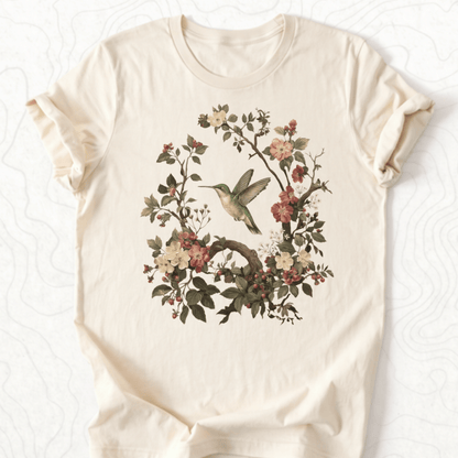 Floral Hummingbird Tee - Natural