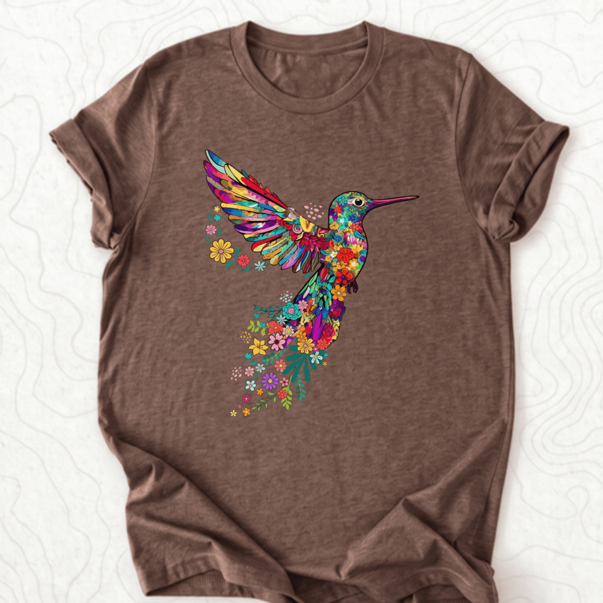 Floral Hummingbird Tee - Heather Brown