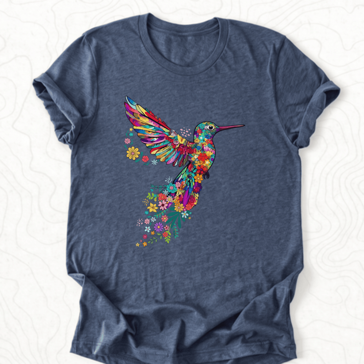 Floral Hummingbird Tee - Heather Navy