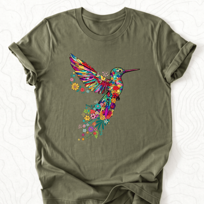 Floral Hummingbird Tee - Military Green