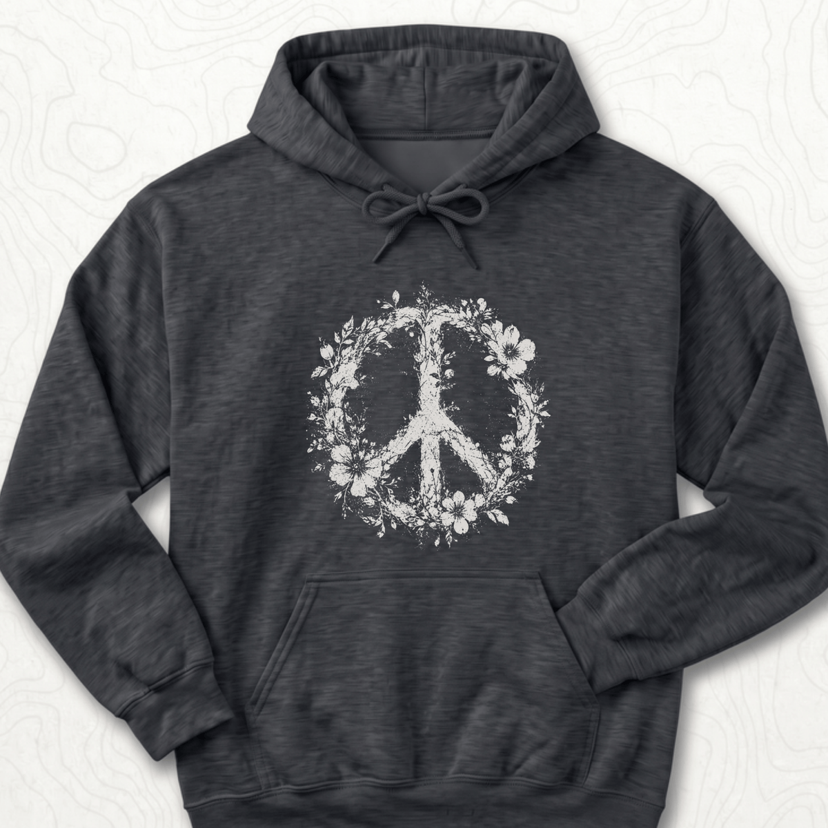 Floral Peace Hoodie - Dark Heather