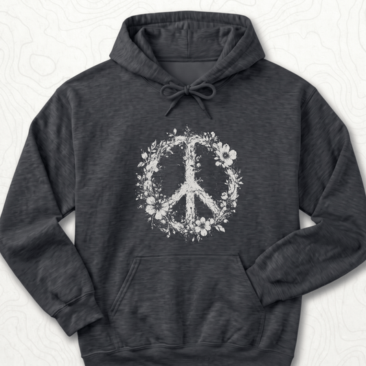 Floral Peace Hoodie - Dark Heather
