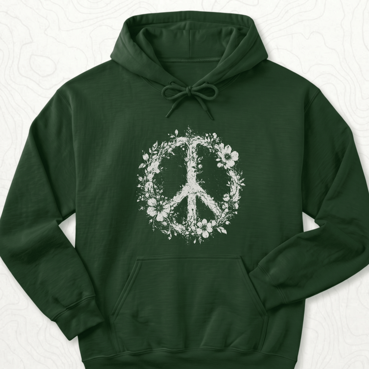 Floral Peace Hoodie - Forest Green