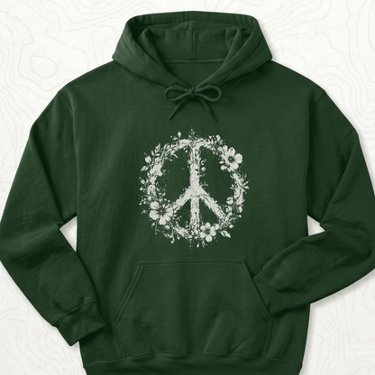 Floral Peace Hoodie - Forest Green