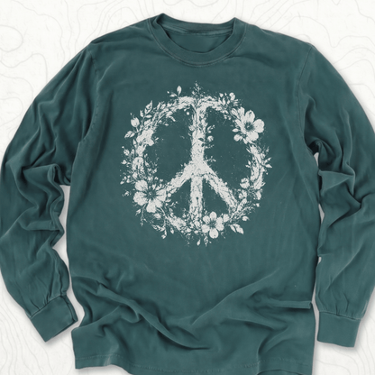 Floral Peace LS T-shirt - Blue Spruce